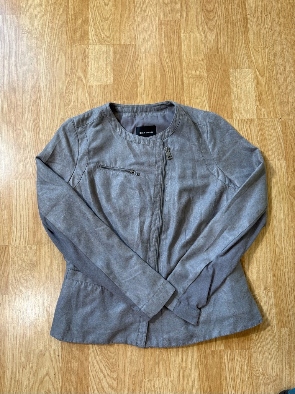 DKNY Gray Slim Suede Leather Zip Moto Jacket - Size S